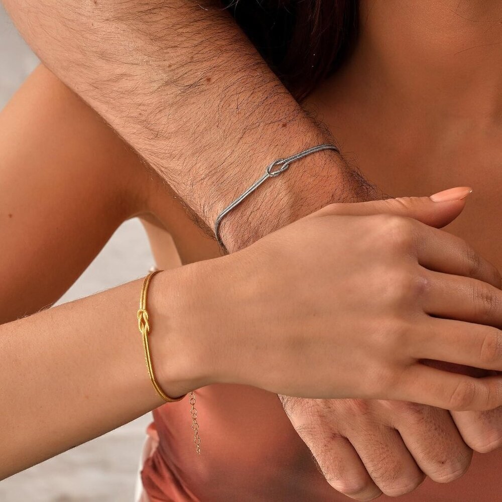 Matching Couple Bracelets Gold & Silver Stainless Steel Love Knot Jewelry - Picture 2 of 8